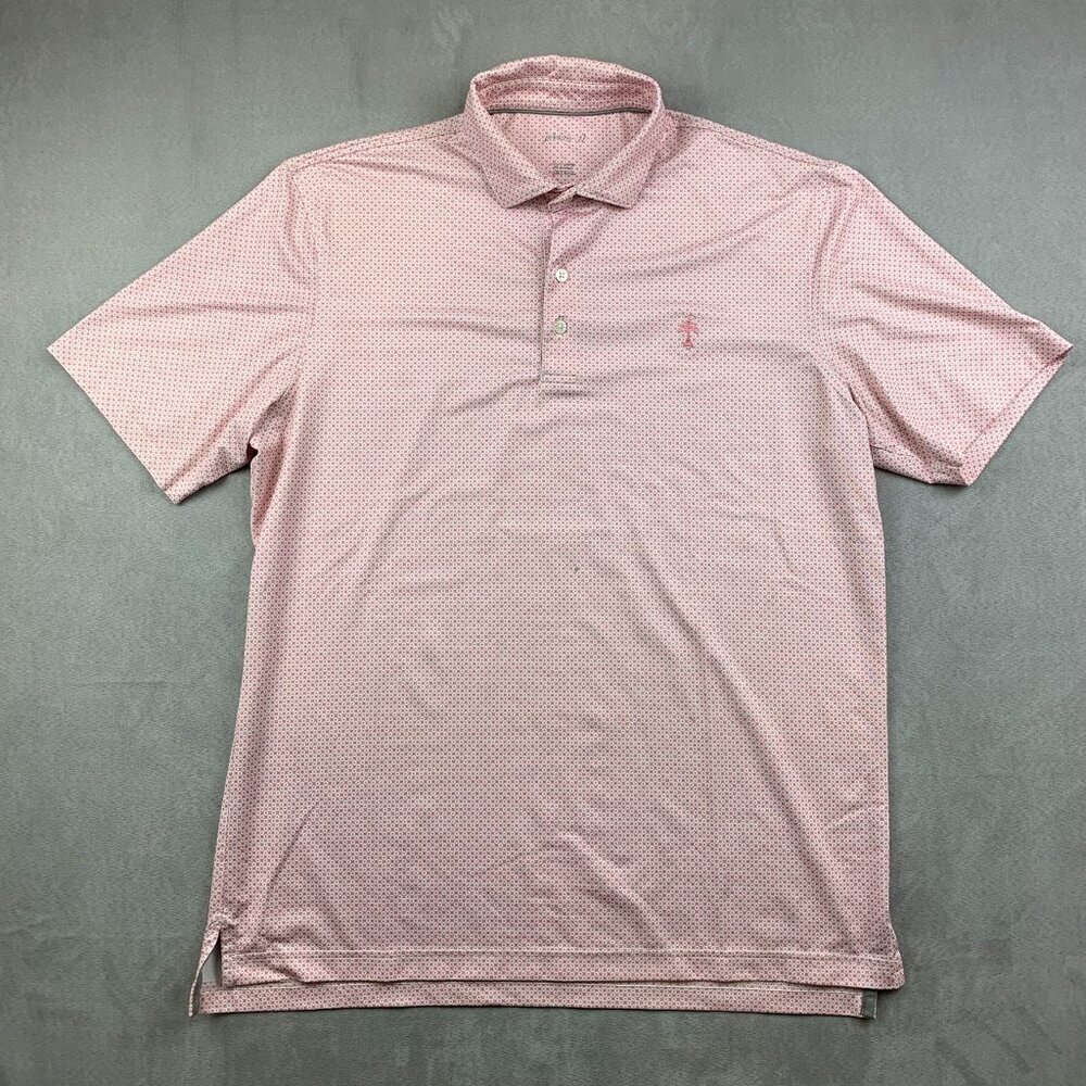 Johnnie-O Mens Shirt Large Pink Sands Judd Polo Prep-Formance Spots Spotted